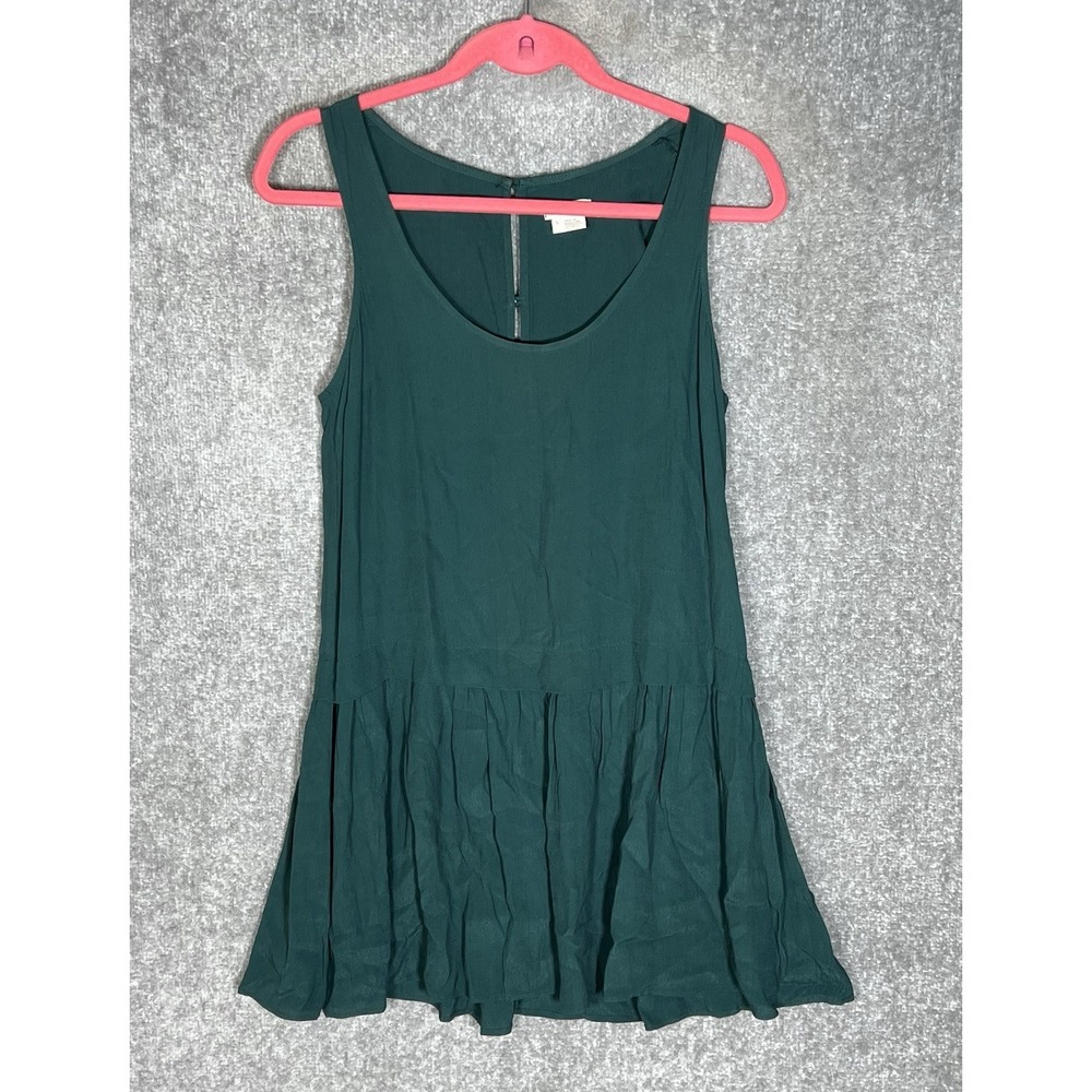 Cooperative Crinkle Mini Dress Womens Sz Small Green Rayon Scoop Neck Sleeveless
